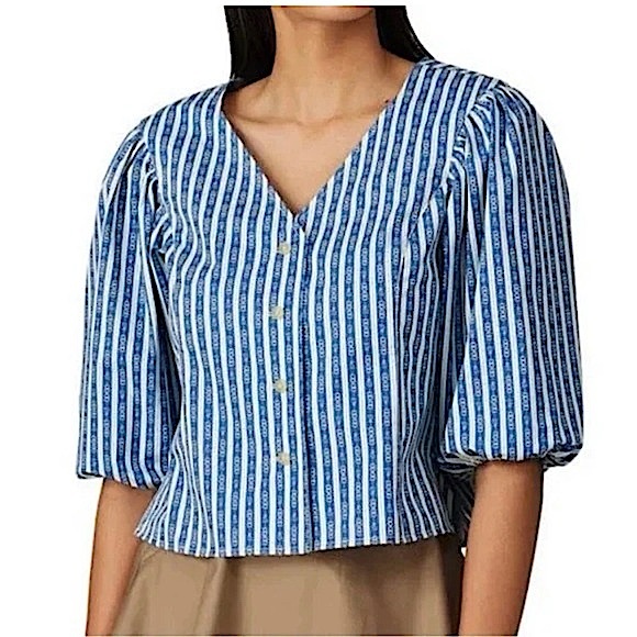 Tory Burch Gemini Link puff sleeve button front blouse - Picture 1 of 6